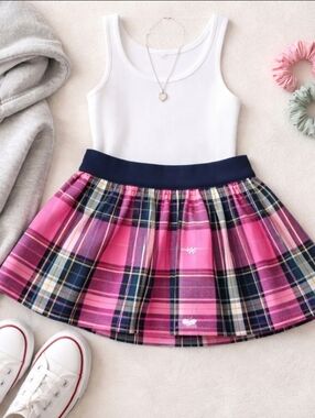 Hollister Y2K Plaid Skater Mini Skirt Pink Navy Preppy Schoolgirl Size S 14”